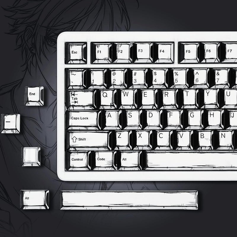 Rainy75 Retro Anime PBT Keycaps-Cherry Key Cap, Manga Japanese Theme Keycaps 60 65 75 100 Percent, 5 Side Dye Sublimation 141 Keys Set for Cherry Gateron MX Switches Keyboards, White (White) - Image 1